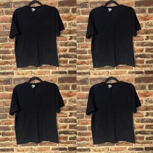 Bundle Set of 4 Black Short Sleeve V-Neck T-Shirts Men's Size Large CottonNet